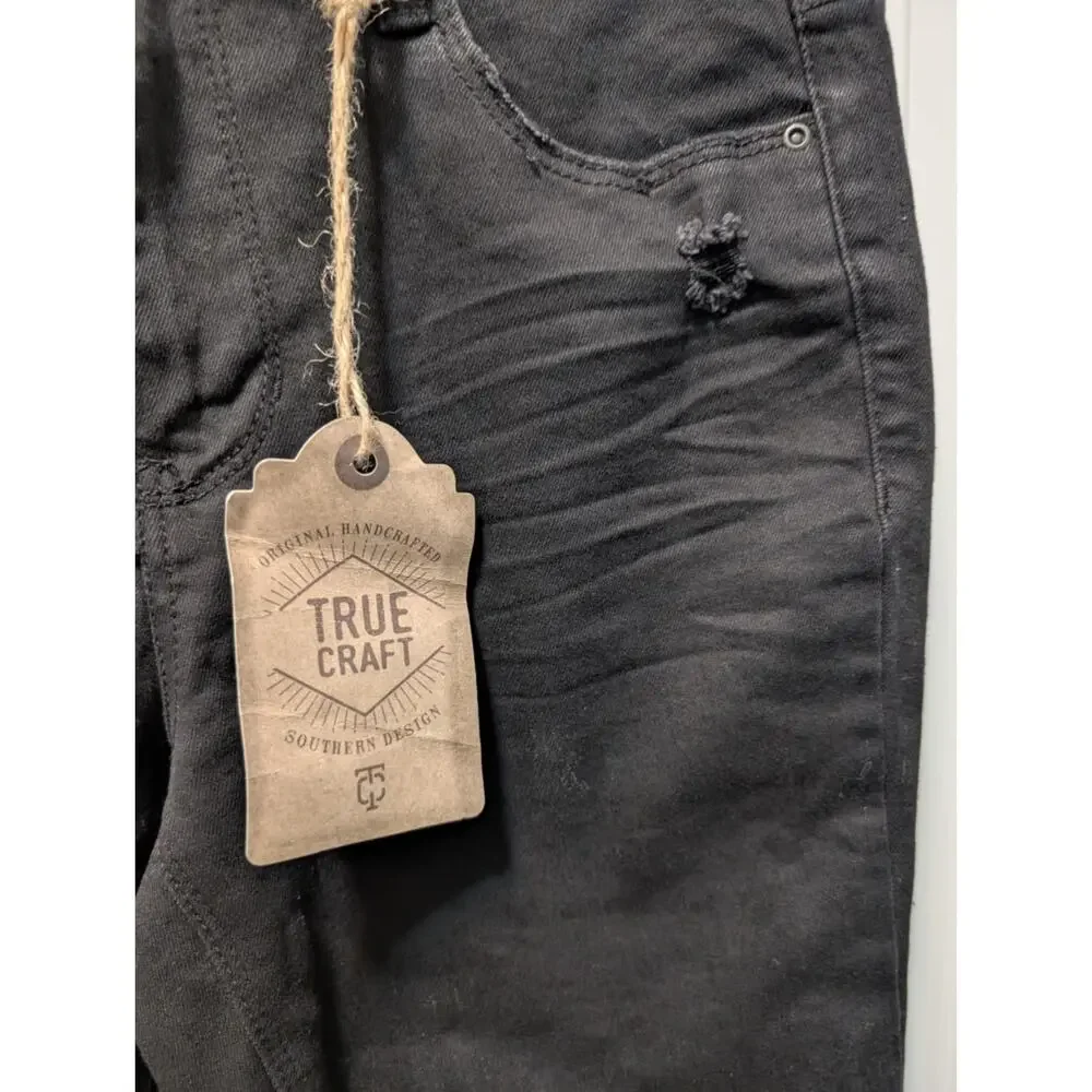True Craft Women’s Juniors Distressed Skinny Black Denim Jeans Size 5 Y2K Grunge